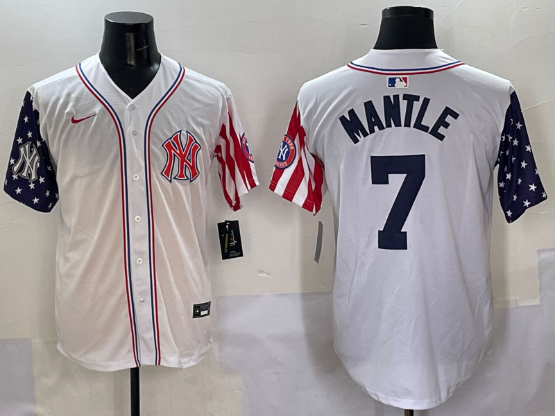 Men 2025 MLB New York Yankees 7 Mantle white jersey style 2